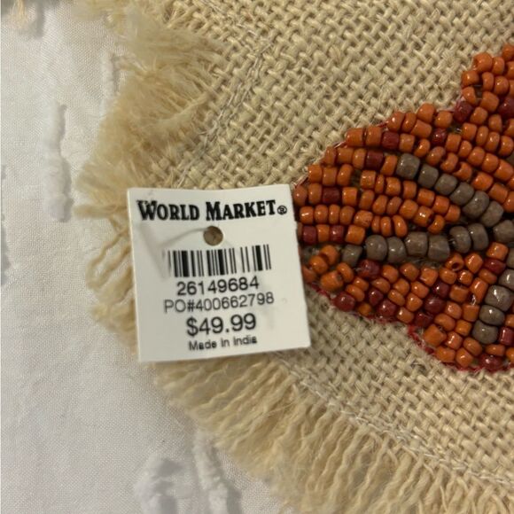 HTF New-World Market Pier Autumn Leaves Fall Beaded on Burlap Table Runner 36x14 - Picture 7 of 7